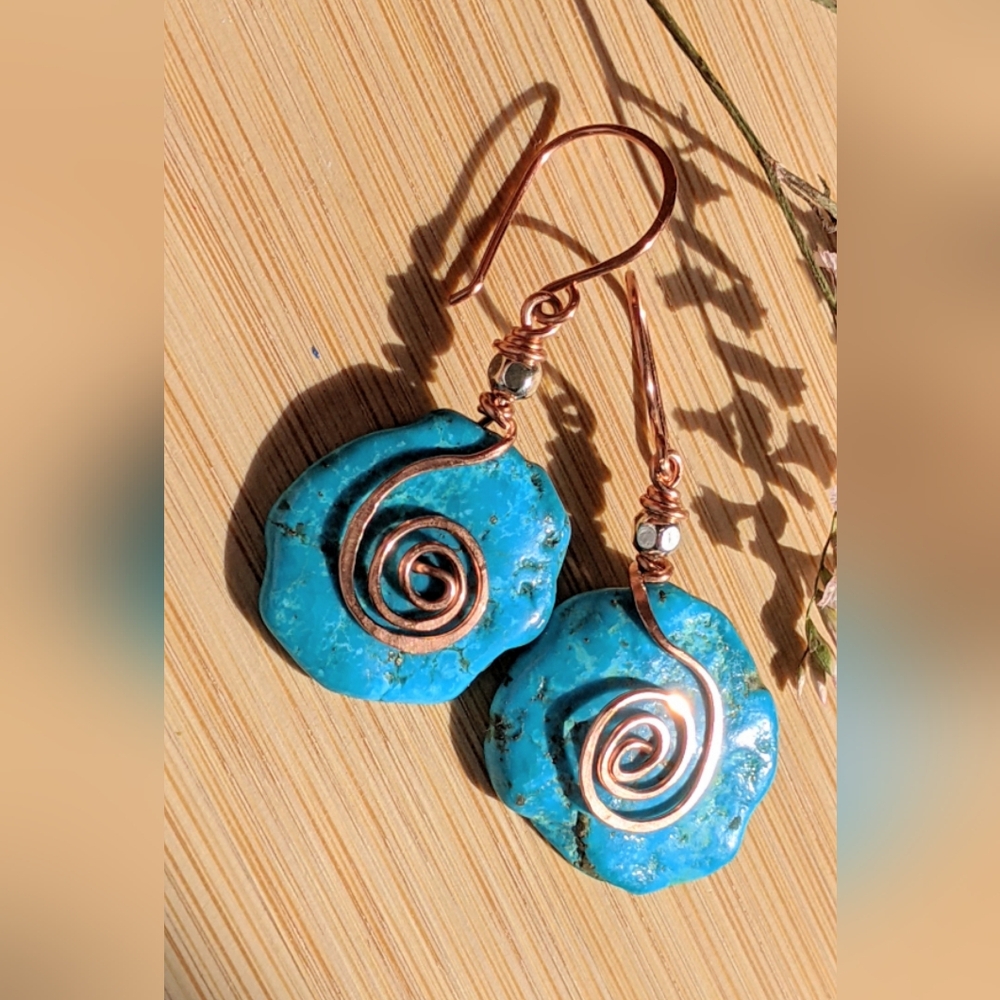 Turquoise Large Disk Tribal Statement Earrings - Picture 7 of 16